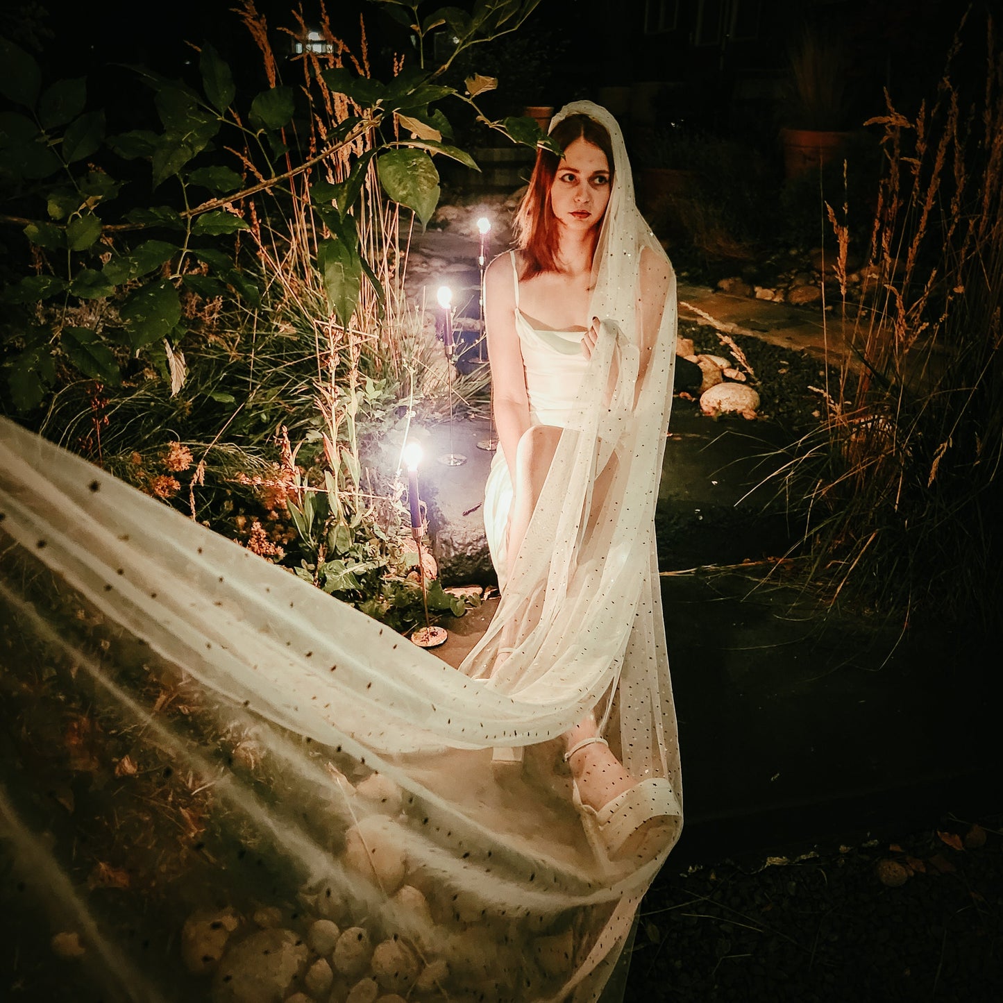 The Nyx Celestial Wedding Veil with Stars and Moon in Off White