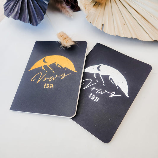 Mountain and Moon Wedding Vow Books, Set of 2, Gold or Silver on Black