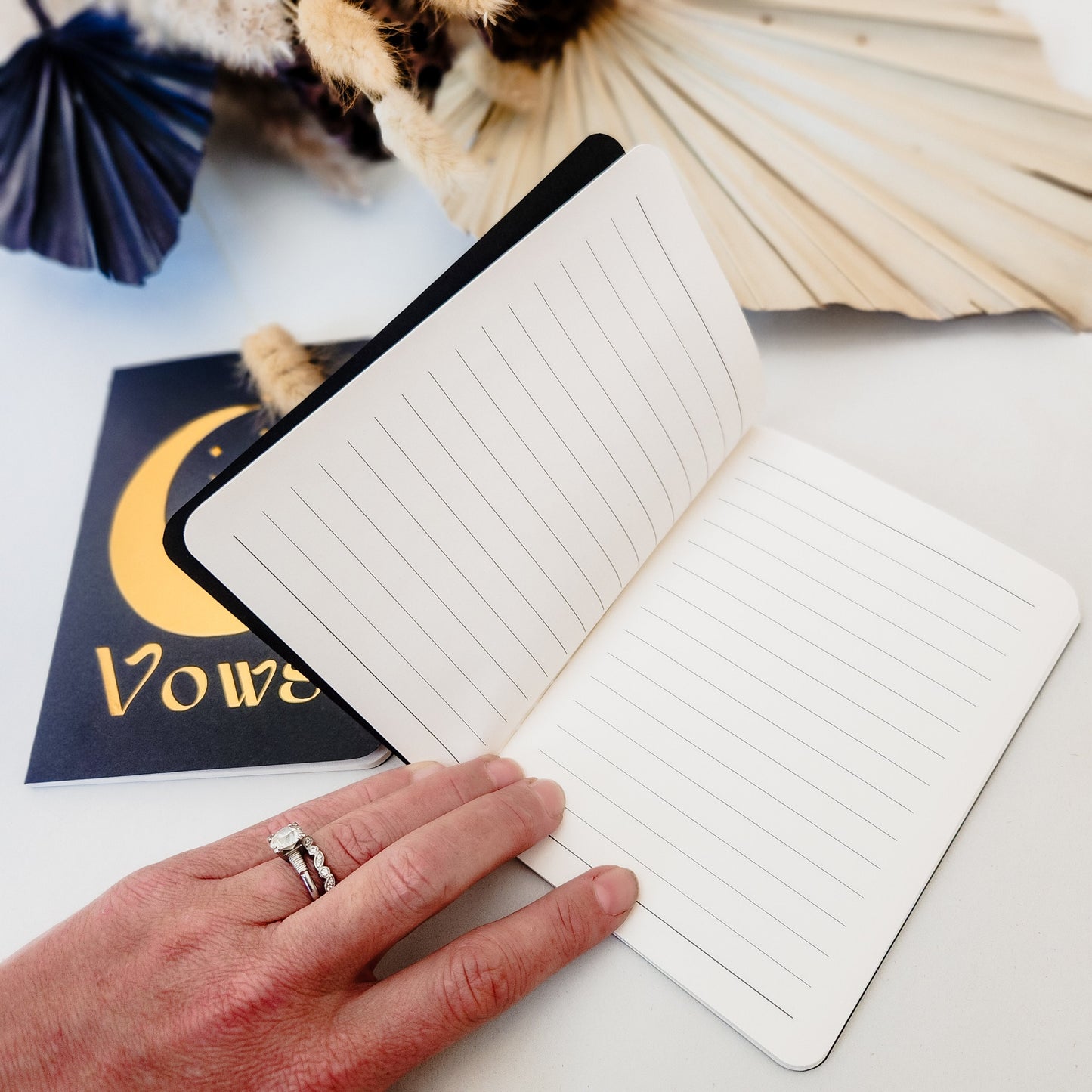 Celestial Moon and Stars Wedding Vow Books, Set of 2, Gold or Silver on Black