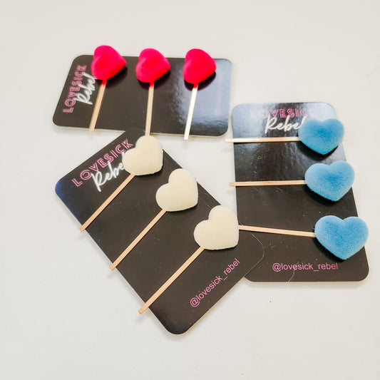 Queen of Hearts Velvet Retro Vintage Heart Hair Pins / Bobby Pins