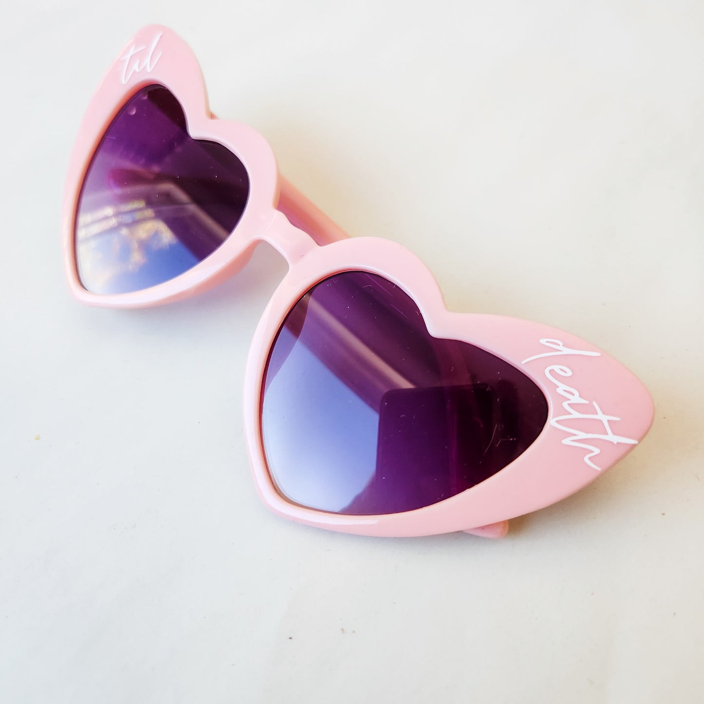 Til Death Do Us Part Heart Sunglasses Pink and White UV Protection