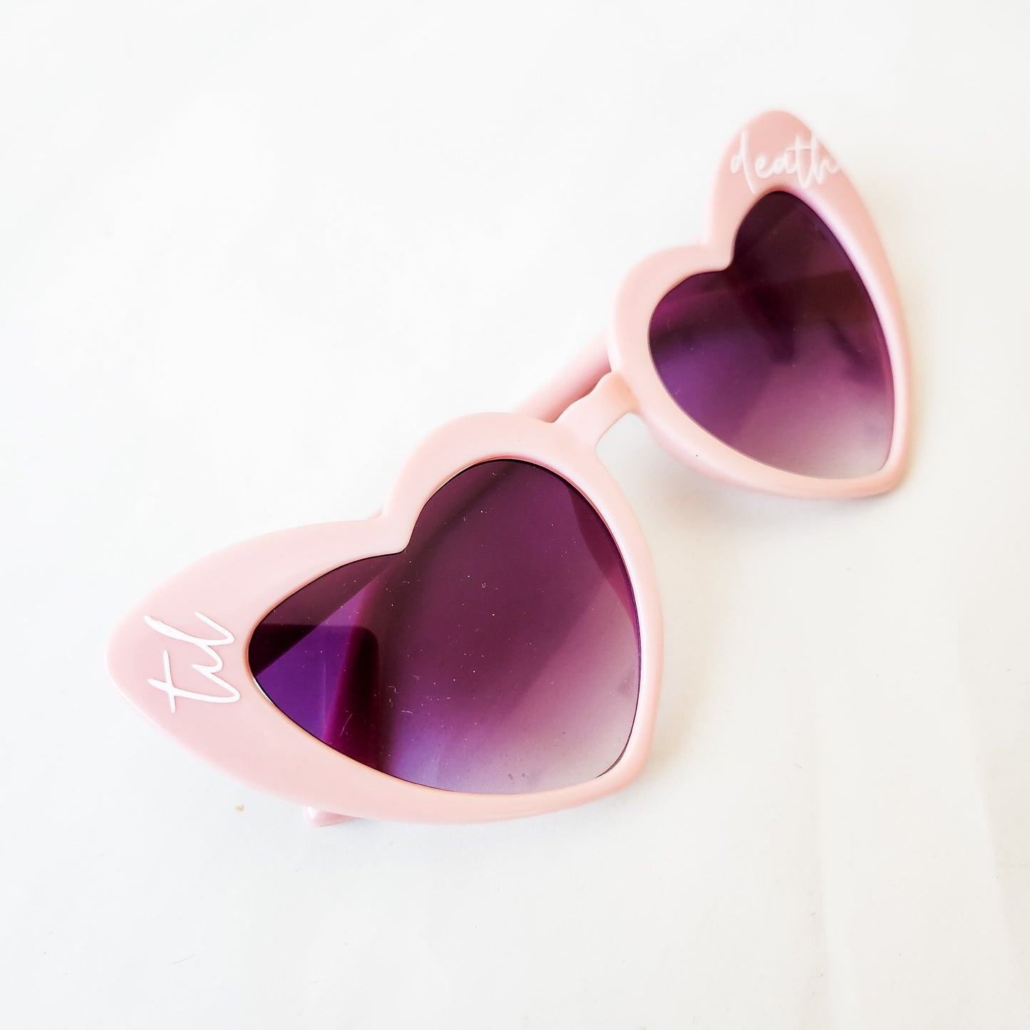 Til Death Do Us Part Heart Sunglasses Pink and White UV Protection