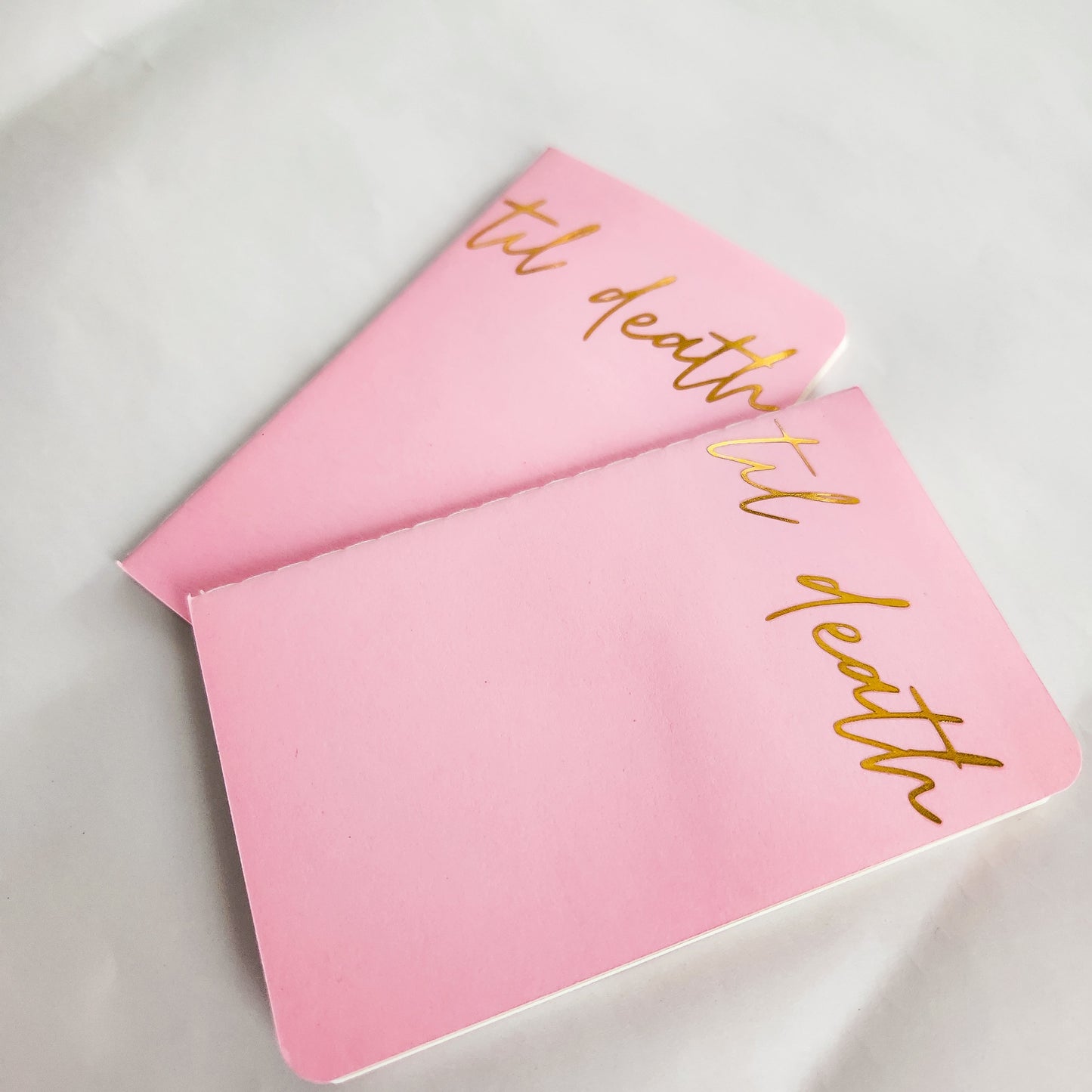 Til Death Wedding Vow Books, Set of 2, Gold, Silver or White Font on Pink Book