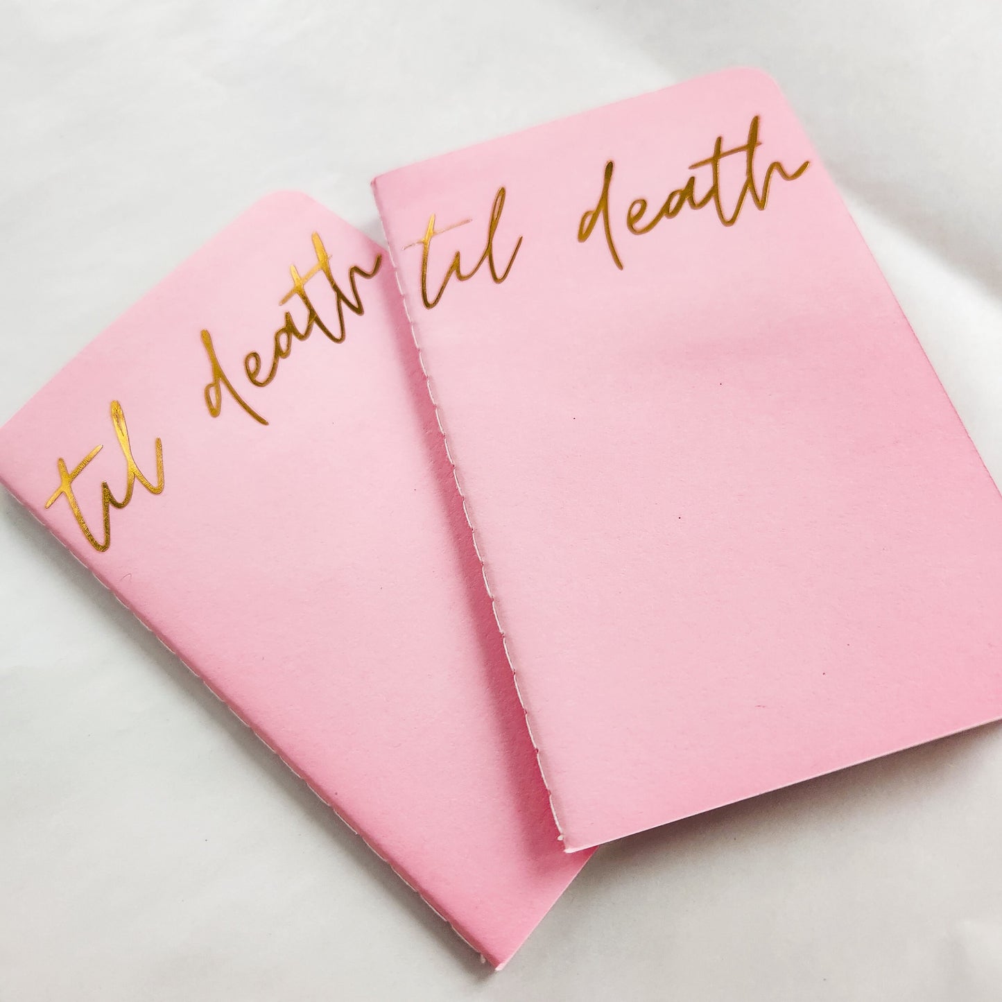 Til Death Wedding Vow Books, Set of 2, Gold, Silver or White Font on Pink Book