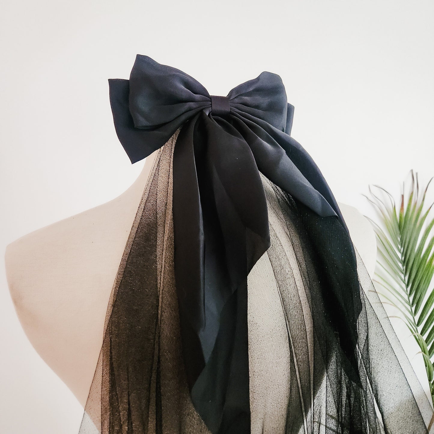 The Raven Black Ruffle Wedding Veil  with Detachable Bow